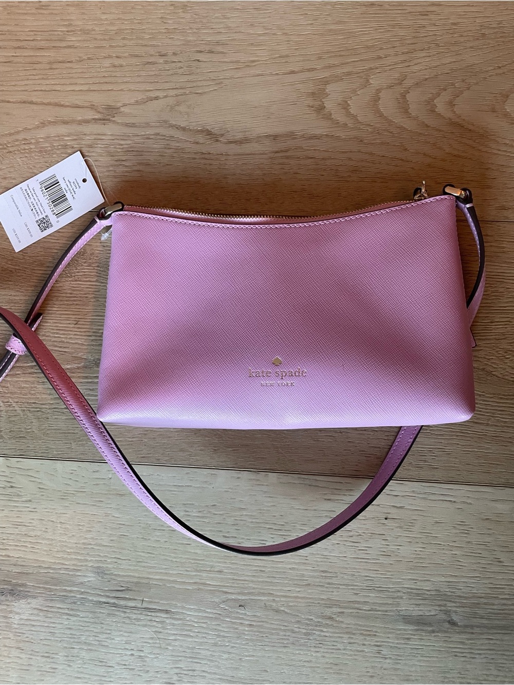 kate spade pink saffiano crossbody with gold logo